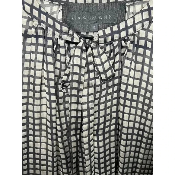 Graumann Women's Sheer Geometric Print‎ Blouse Black Size M 100% Silk - Picture 4 of 7